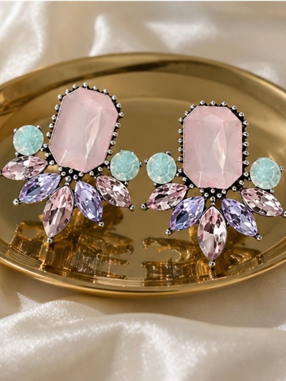 Pastel Crystal Statement Earrings | Pink Mint Lavender